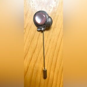 Sterling Silver Floral Stick Tie Pin with Pink MOP Stone